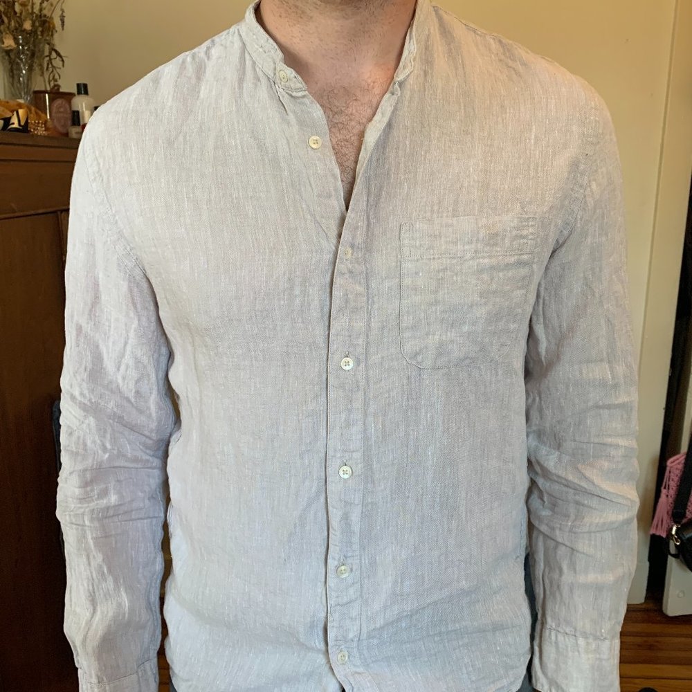 MANGO men's linen shirt w/ mandarin collar